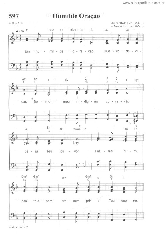 Partitura da música Humilde Oração