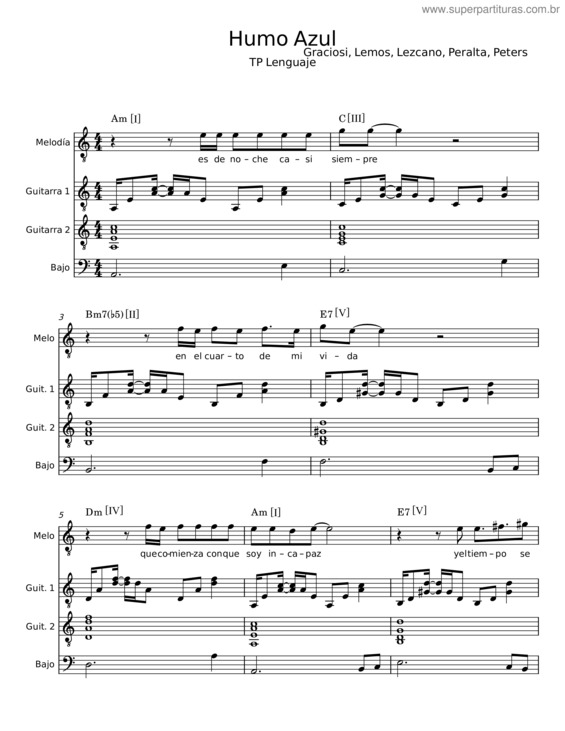 Partitura da música Humo Azul
