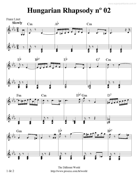 Partitura da música Hungarian Rhapsody n. 2