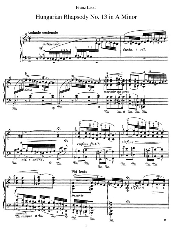Partitura da música Hungarian Rhapsody No. 13