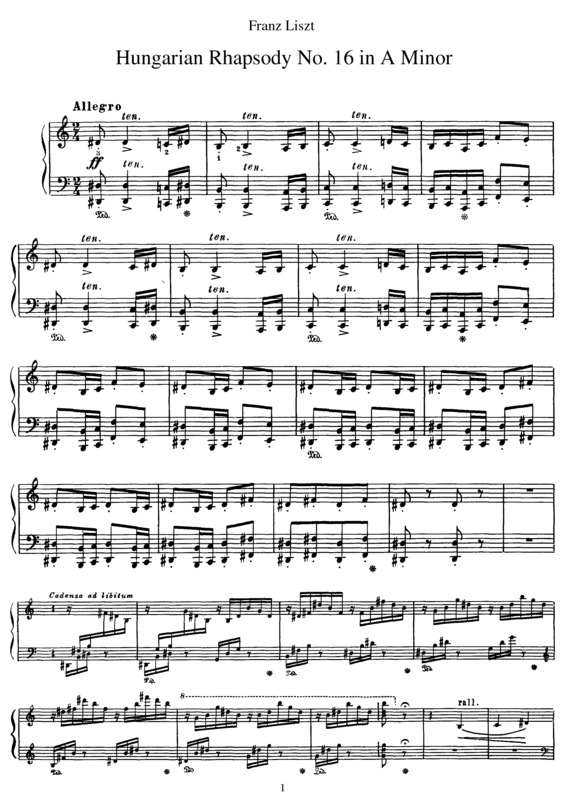 Partitura da música Hungarian Rhapsody No. 16