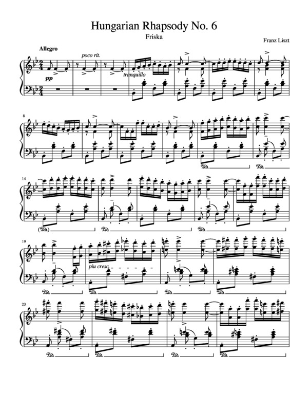 Partitura da música Hungarian Rhapsody No 6