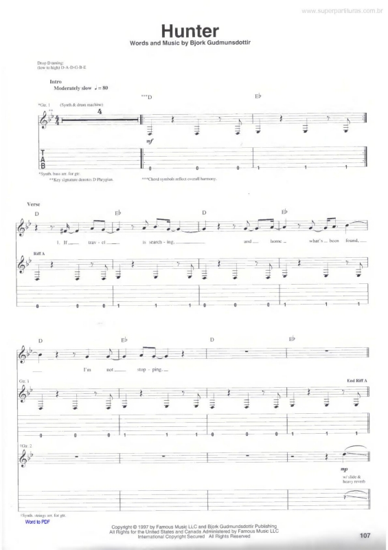 Partitura da música Hunter