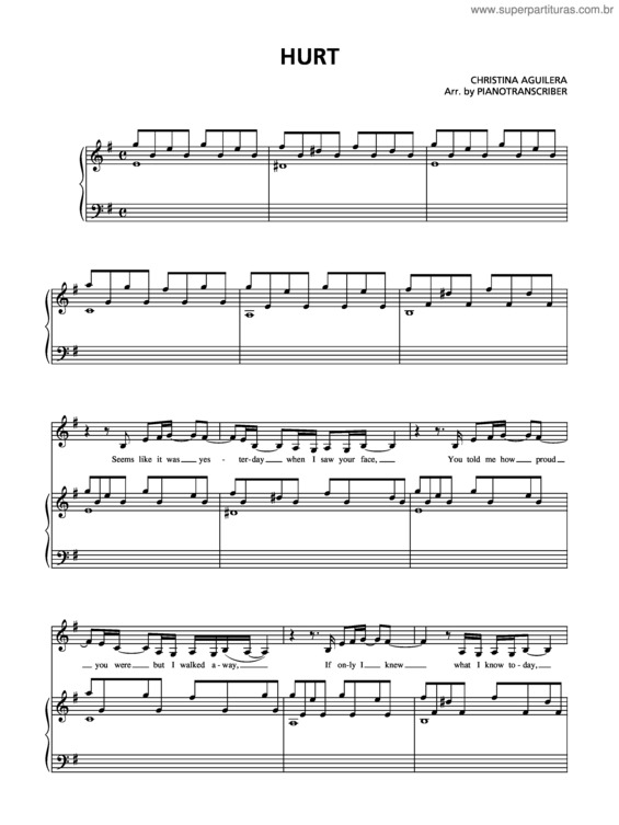 Partitura da música Hurt v.2