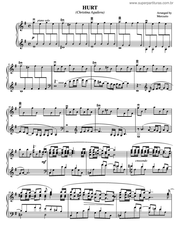 Partitura da música Hurt