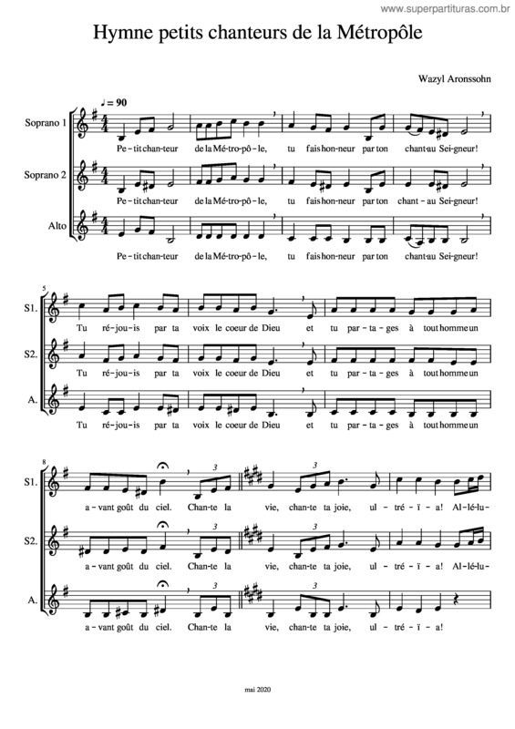 Partitura da música Hymne Des Petits Chanteurs De La Métropôle Nd Des Doms