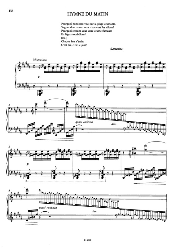 Partitura da música Hymne Du Matin S.173