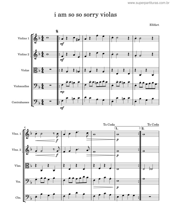 Partitura da música I Am So So Sorry Viola S