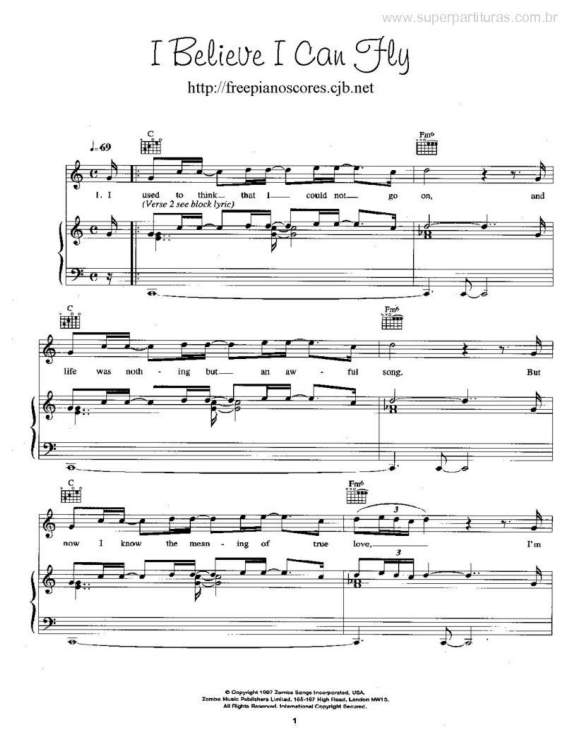 Partitura da música I Believe I Can Fly (Space Jam)