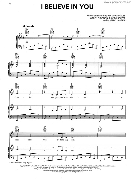 Partitura da música I Believe In You