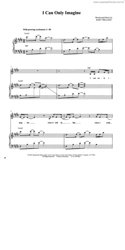 Partitura da música I Can Only Imagine v.2