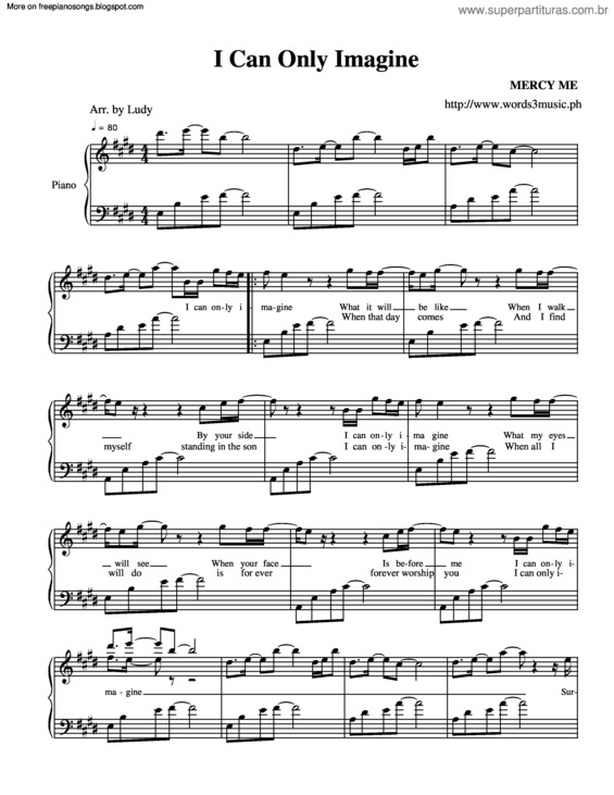 Partitura da música I Can Only Imagine v.3