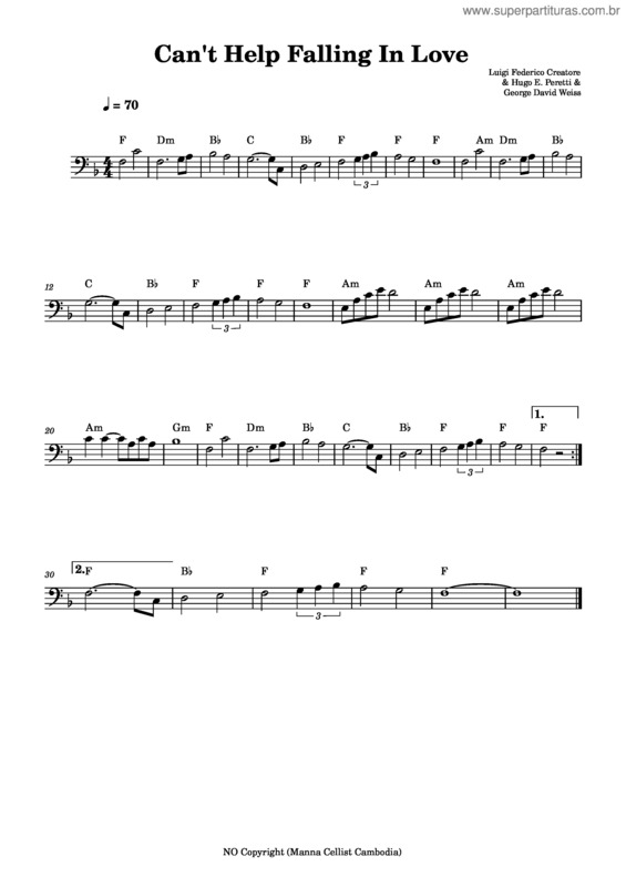 Partitura da música I Can`T Help Falling In Love – Elvis Presley Can`T Help Falling In Love – Cello