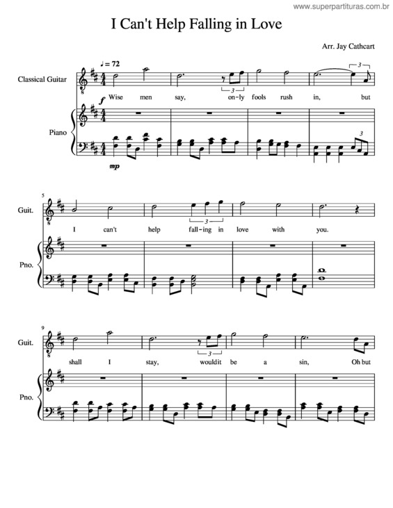 Partitura da música I Can`T Help Falling In Love – Elvis