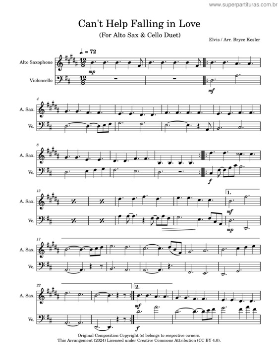 Partitura da música I Can`T Help Falling In Love – Unknown Author I Can`T Help Falling In Love –