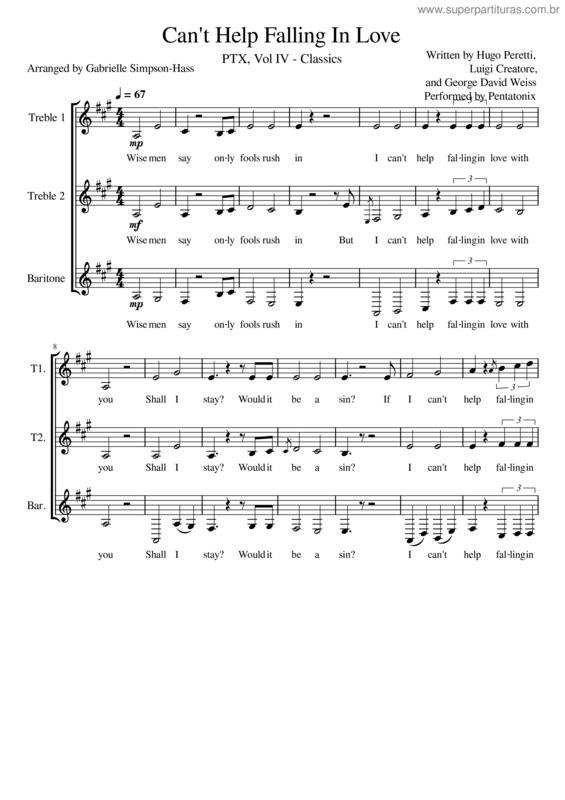 Partitura da música I Can`T Help Falling In Love – Unknown Author I Can`T Help Falling In Love With You