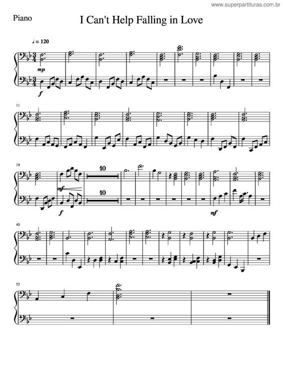 Partitura da música I Can T Help Falling In Love Piano