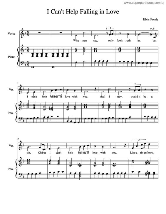 Partitura da música I Can`T Help Falling In Love v.4