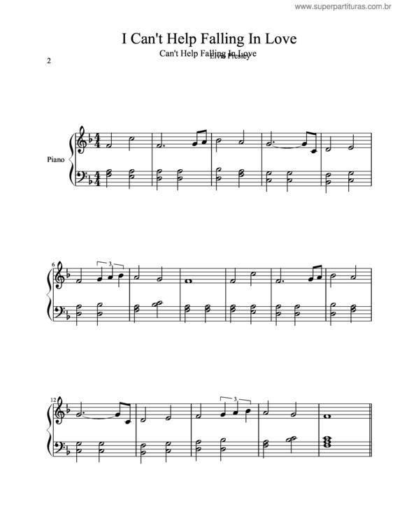 Partitura da música I Can`T Help Falling In Love v.6