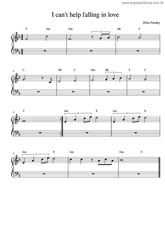 Partitura da música I Can`T Help Falling In Love v.7