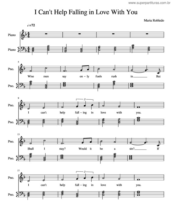 Partitura da música I Can`T Help Falling In Love With You v.2