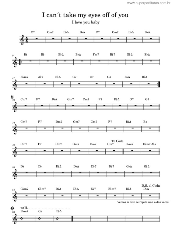 Partitura da música I Can´T Take My Eyes Off Of You