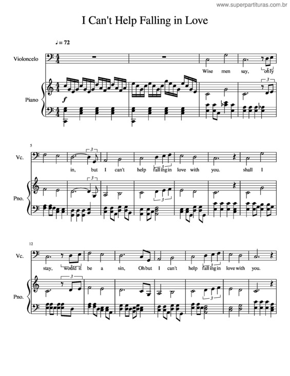 Partitura da música I Cant Help Falling In Love v.3