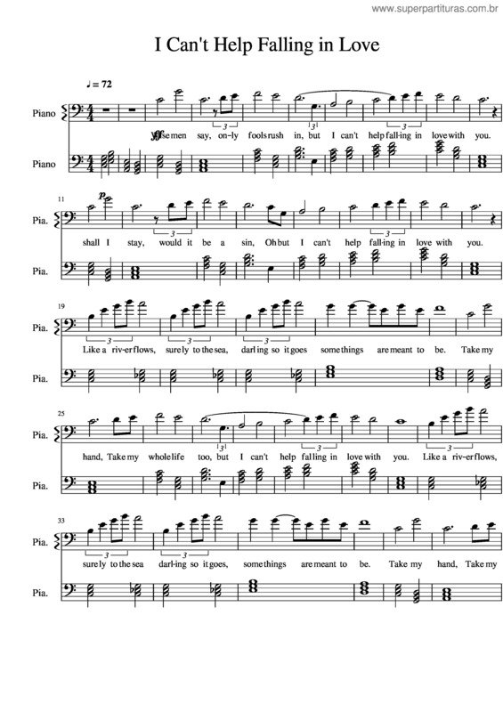 Partitura da música I Cant Help Falling In Love v.4