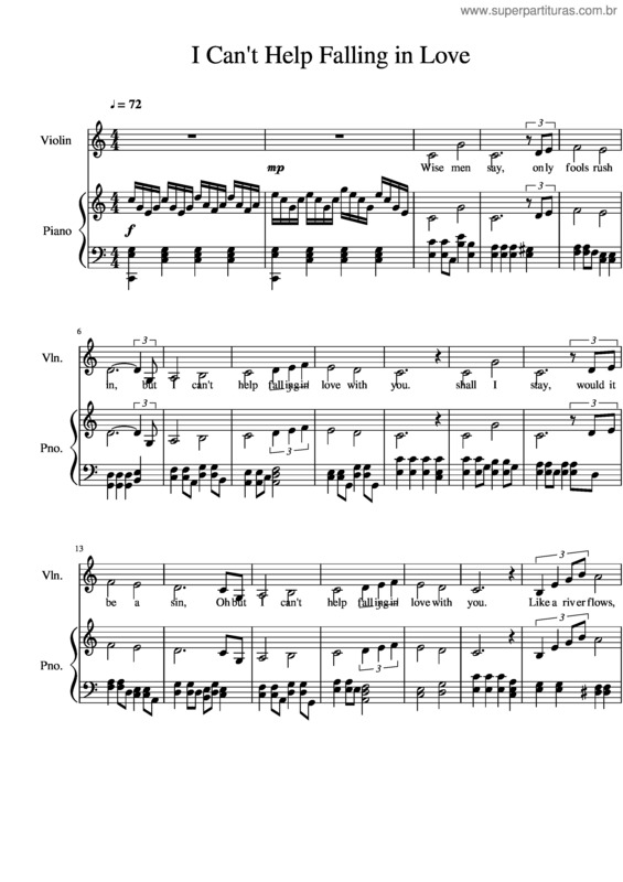Partitura da música I Cant Help Falling In Love v.5