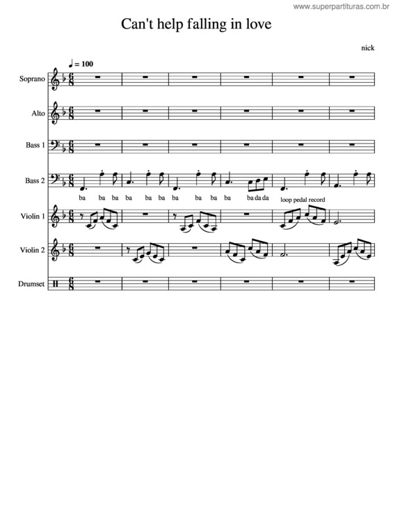 Partitura da música I Cant Help Falling In Love With You – Nick