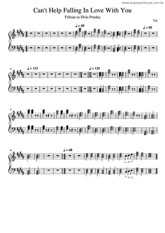 Partitura da música I Cant Help Falling In Love With You – Ub40 Cant Help Falling In Love  Elvis Presley Falling Piano