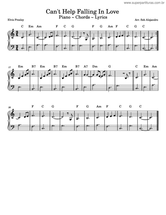 Partitura da música I Cant Help Falling In Love With You – Ub40 Cant Help Falling In Love