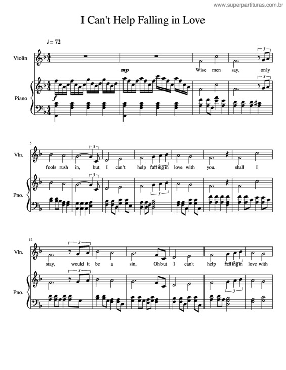 Partitura da música I Cant Help Falling In Love