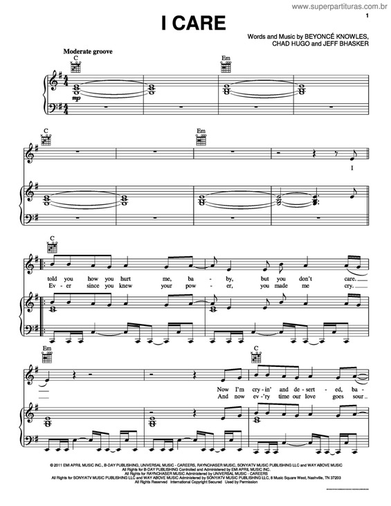 Partitura da música I Care