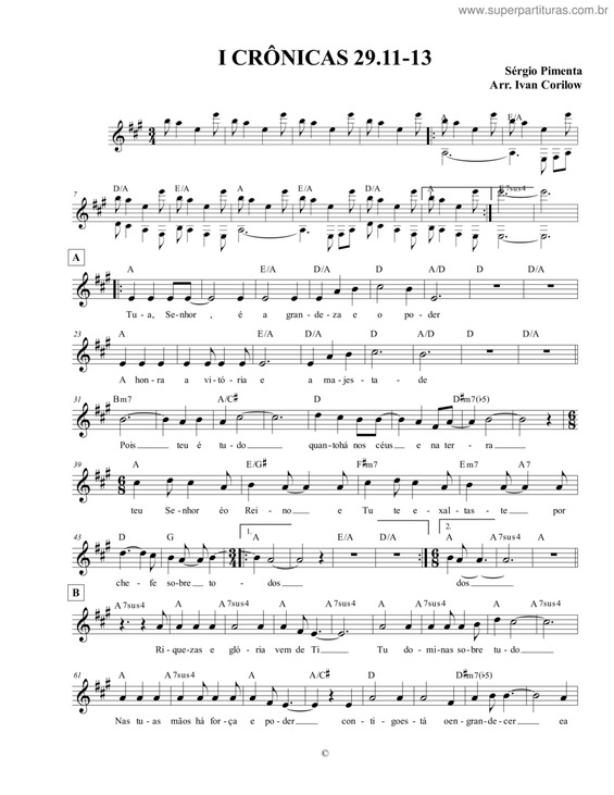 Partitura da música I Crônicas 29.11-13