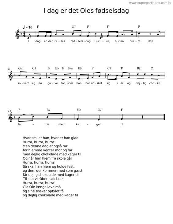 Partitura da música I Dag Er Det Oles Fødselsdag v.2