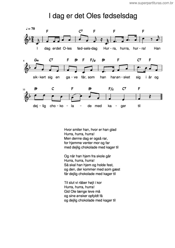 Partitura da música I Dag Er Det Oles Fødselsdag