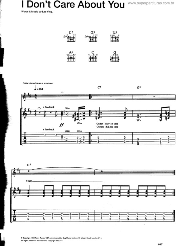 Partitura da música I Don`t Care About You