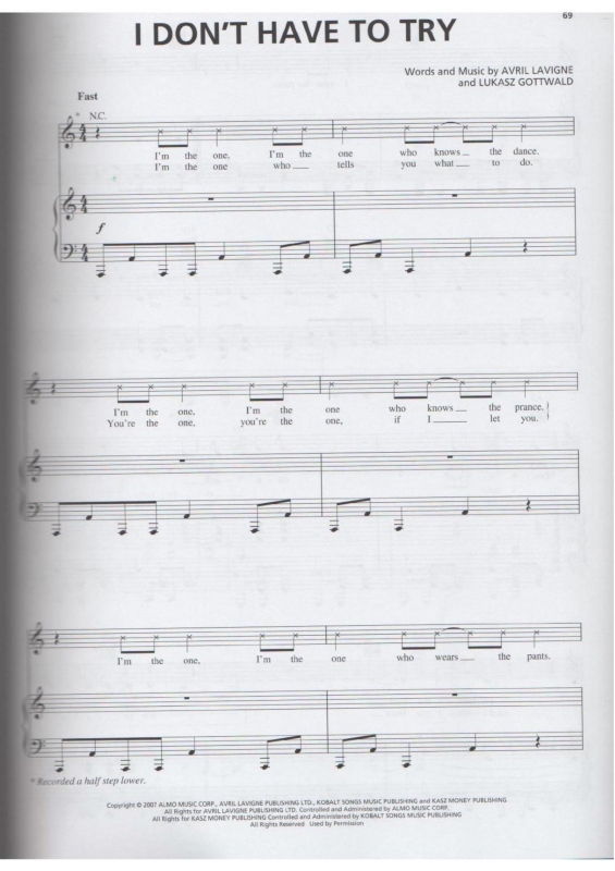 Partitura da música I Don`t Have to Try