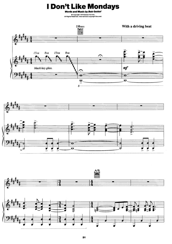 Partitura da música I Don´t Like Mondays v.2