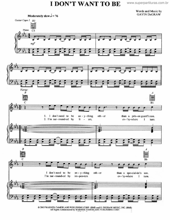 Partitura da música I Don`t Want To Be