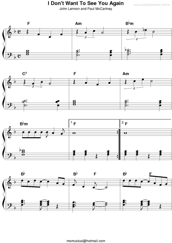 Partitura da música I Don`t Want To See You Again