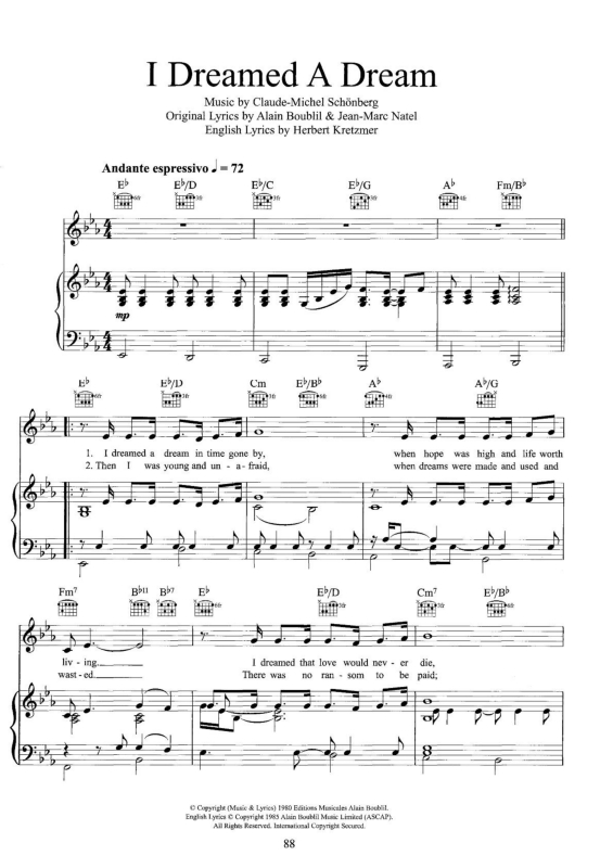 Partitura da música I Dreamed a Dream v.3