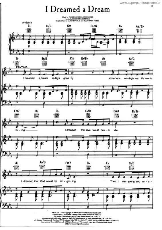 Super Partituras - I dreamed a dream v.4 (Os Miseráveis, Claude-Michel  Schönberg), com cifra