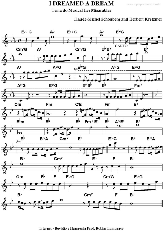 Partitura da música I Dreamed a Dream