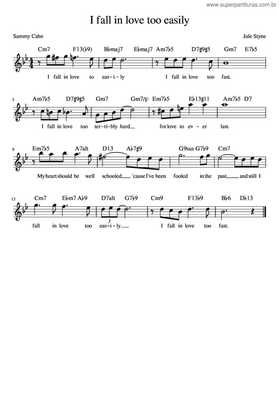 Partitura da música I Fall In Love Too Easily Bb