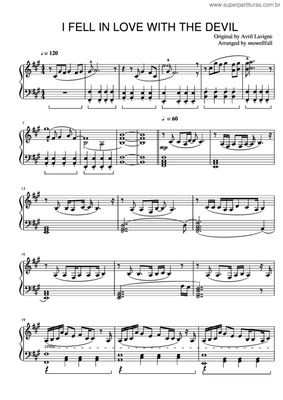 Partitura da música I Fell In Love With The Devil – Avril Lavigne