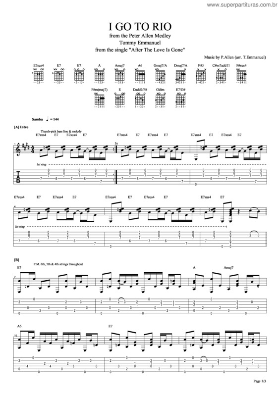 Partitura da música I Go To Rio