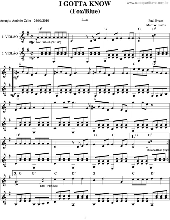 Partitura da música I Gotta Know v.2