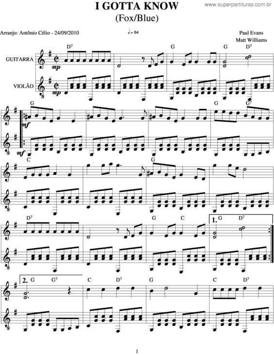 Partitura da música I Gotta Know v.3